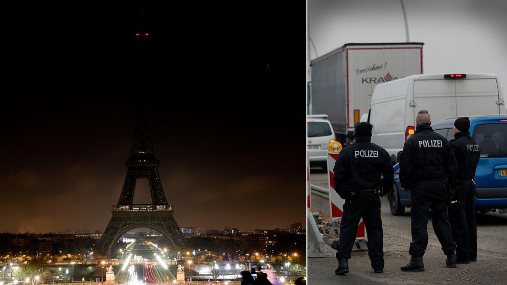 Eiffeltornet släcktes ner under natten till torsdagen för att hedra offren efter dådet i Strasbourg. Samtidigt bevakar tysk polis gränsen mot Frankrike i jakten efter mannen.