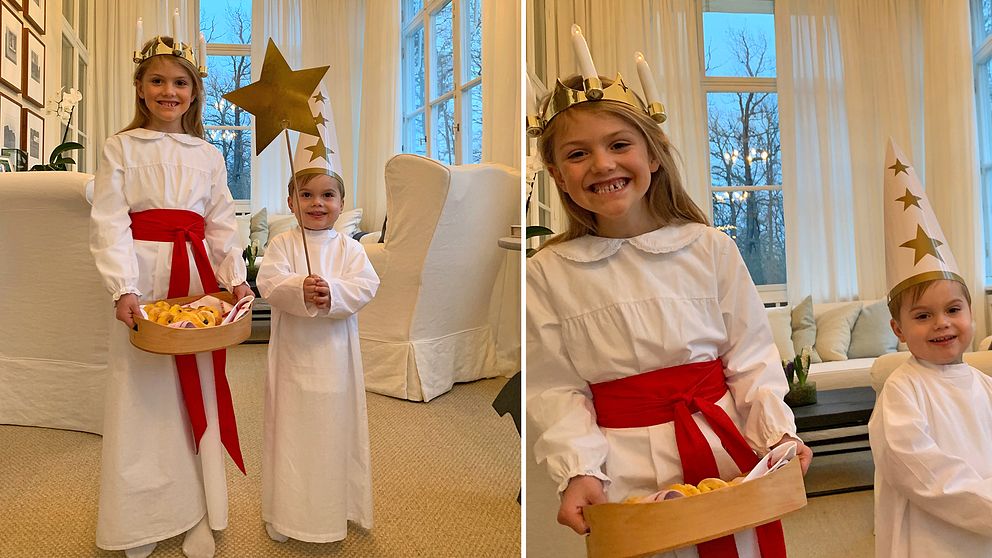 Prinsessan Estelle och prins Oscar firade Lucia traditionsenligt på Haga slott.
