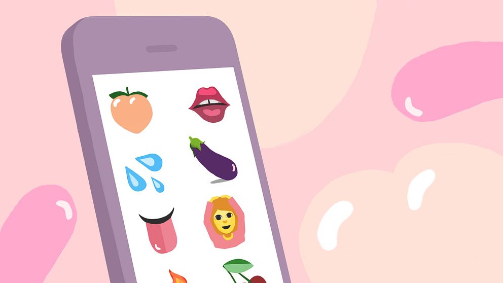 På bilden syns en mobiltelefon med några emojis som brukar användas vid så kallad sexting.