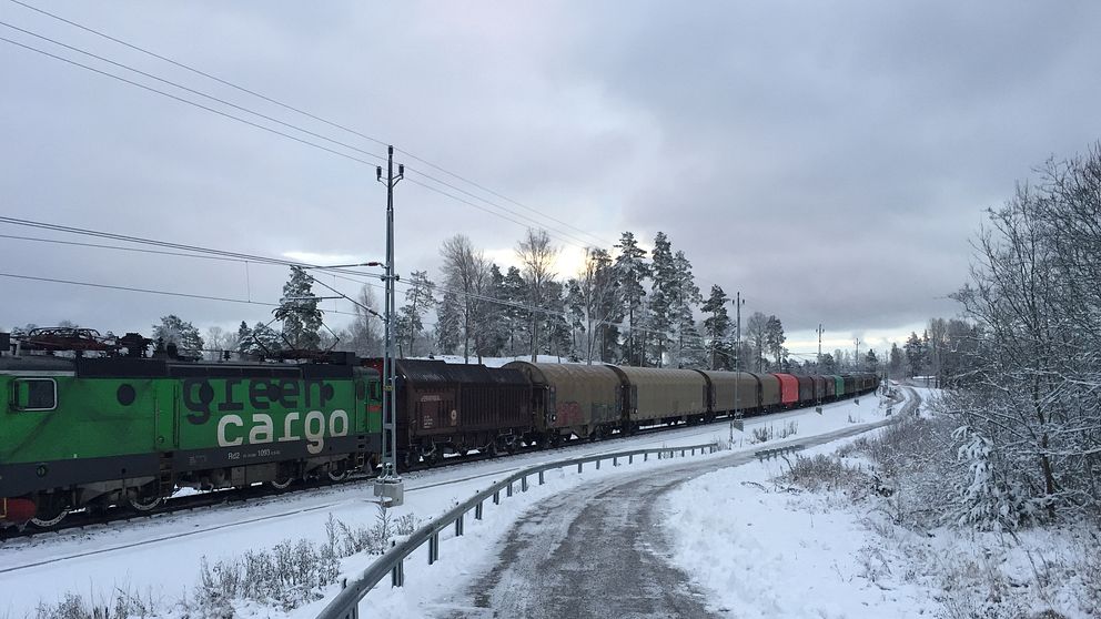 Godståg Green Cargo, vinter, tågtrafik, snö