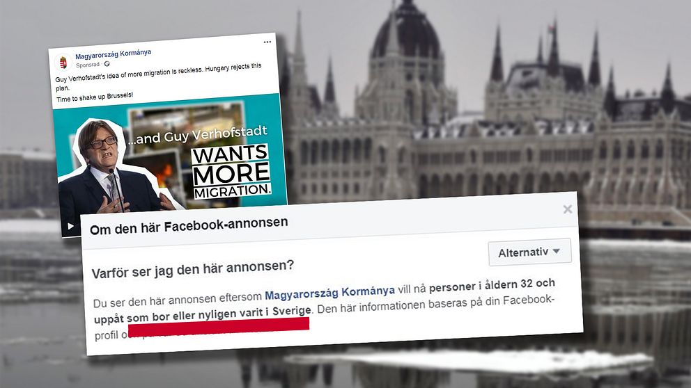 Ungerns parlament, och en Facebookpost.