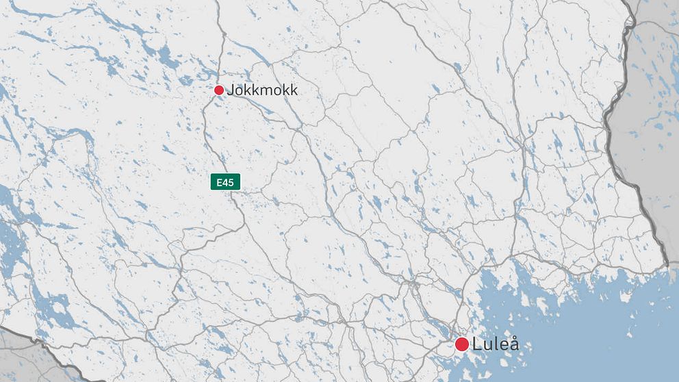En karta över delar av Norrbotten där Luleå och Jokkmokk finns utplacerade.