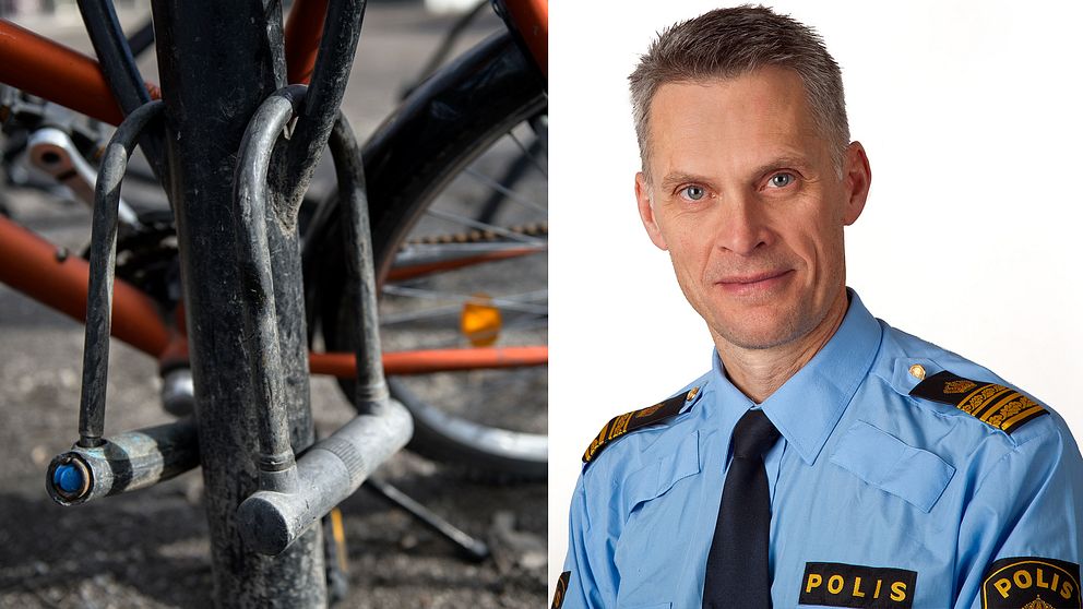 Dubbelbild: Cykelställ/Cykellås och porträttbild på Stefan Yngstrand