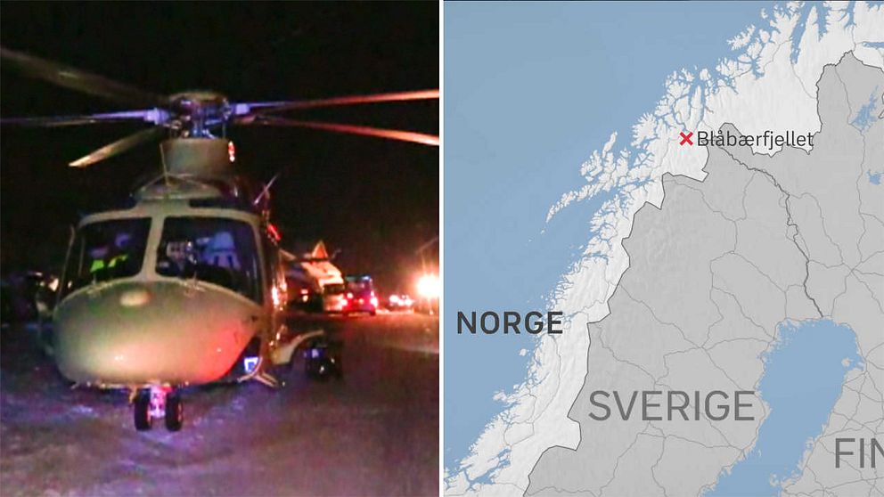 Helikopter och karta som visar Blåbærfjellet
