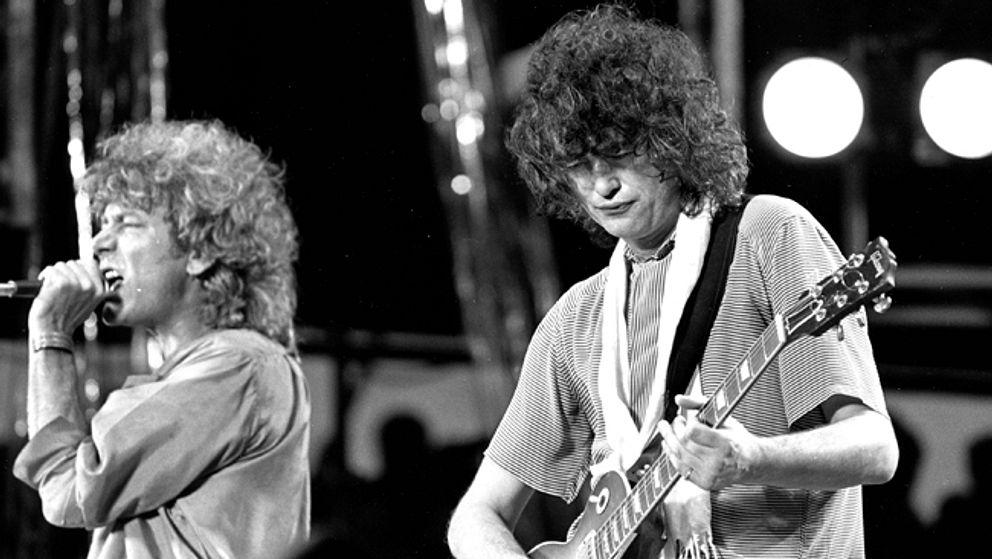 Led Zeppelins gitarrist Jimmy page och sångare Robert Plant under en spelning 1985.