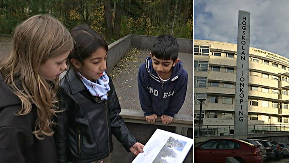 barn kollar naturbilder utomhus och bild på Högskolan i Jönköping