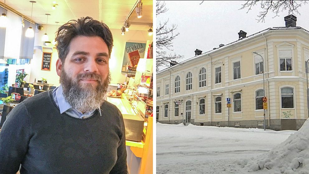 Sergio Manzanares (S) och huset som fastighetsbolaget äger i Hudiksvall.