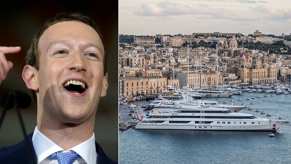 De rika blir allt rikare, enligt Oxfams rapport. Mark Zuckerberg (t.v) är en av världens rikaste. Till höger är lyxjakter på rad i hamnen i Valetta på Malta.