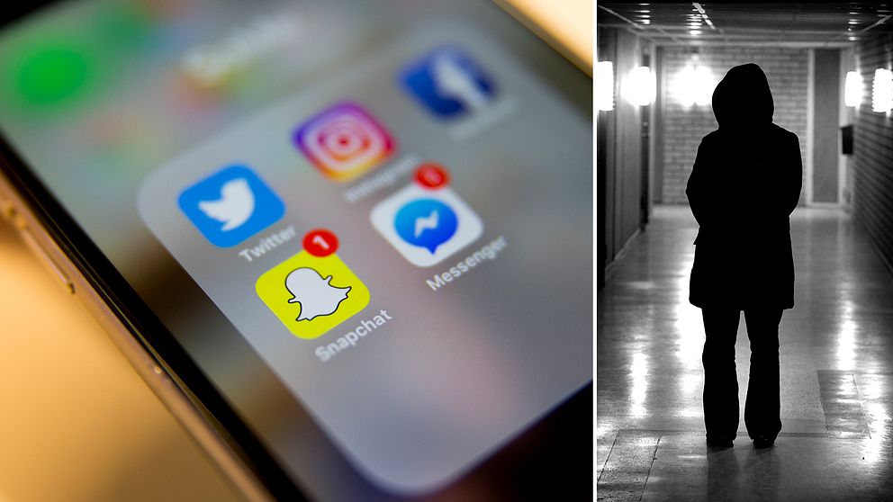 Den inhemska prostitutionen sker på vanliga sociala medier som Instagram, Snapchat och Kik samt i dejtingappar som Tinder. På bilden syns en telefon med appar som Snapchat och Instagram samt en kvinna.