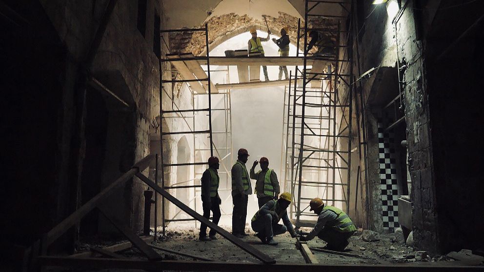 Återuppbyggnadsarbete i gamla Aleppo.