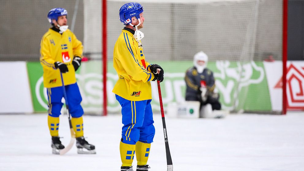 Svenska spelare efter finalförlusten (5-6) mot Ryssland.