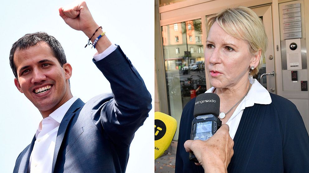 Venezuelas oppositionsledare Juan Guaido och Sverige utrikesminister Margot Wallström