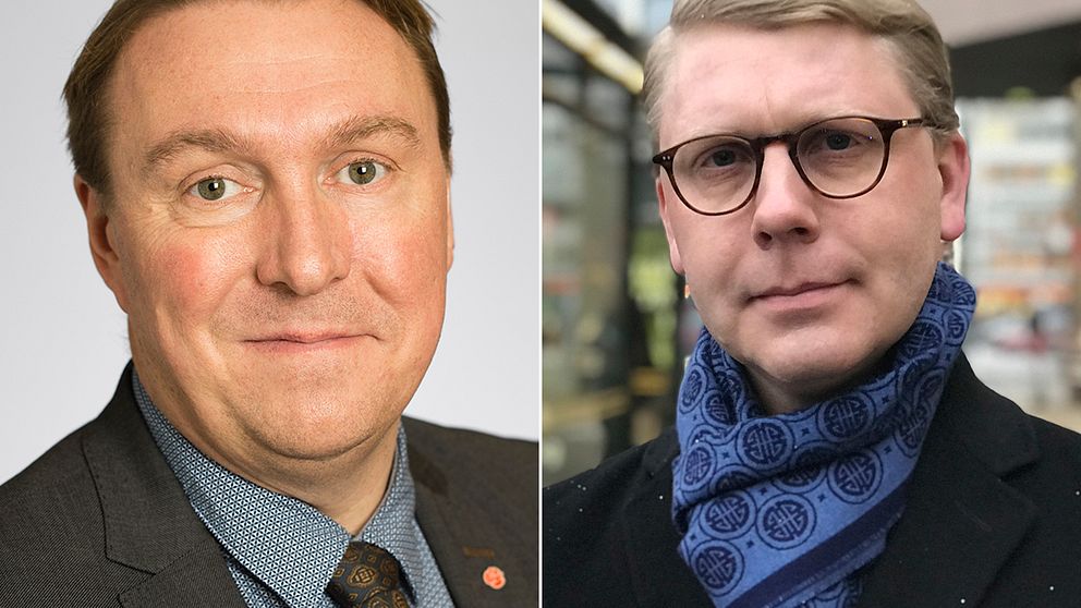Jens Sjöström (S) och Kristoffer Tamsons (M) har delade meningar om spelreklamen i kollektivtrafiken.