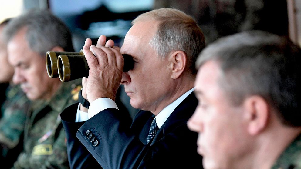 Rysslands president Vladimir Putin på övningsfältet ”Telemba” i östra Sibiren den 13 september 2018 för att övervaka militärövningen Vostok 2018. Den uppgav vara den största ryska övningen på 40 år.