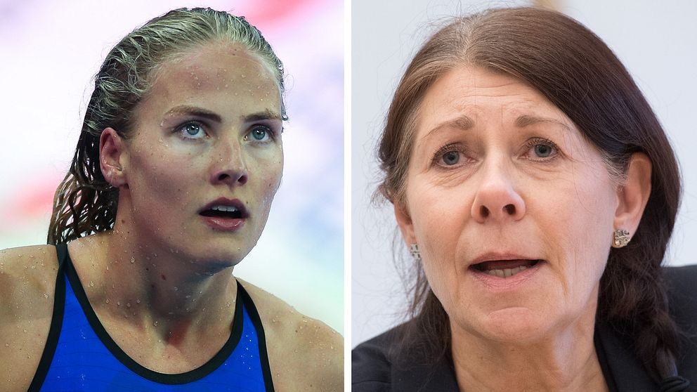 Simförbundets ordförande Ulla Gustavsson (höger) kritiserar RF för att ha idrottande barn med slöja på bild. Simmaren Michella Coleman (vänster) är kritisk mot uttalandet.