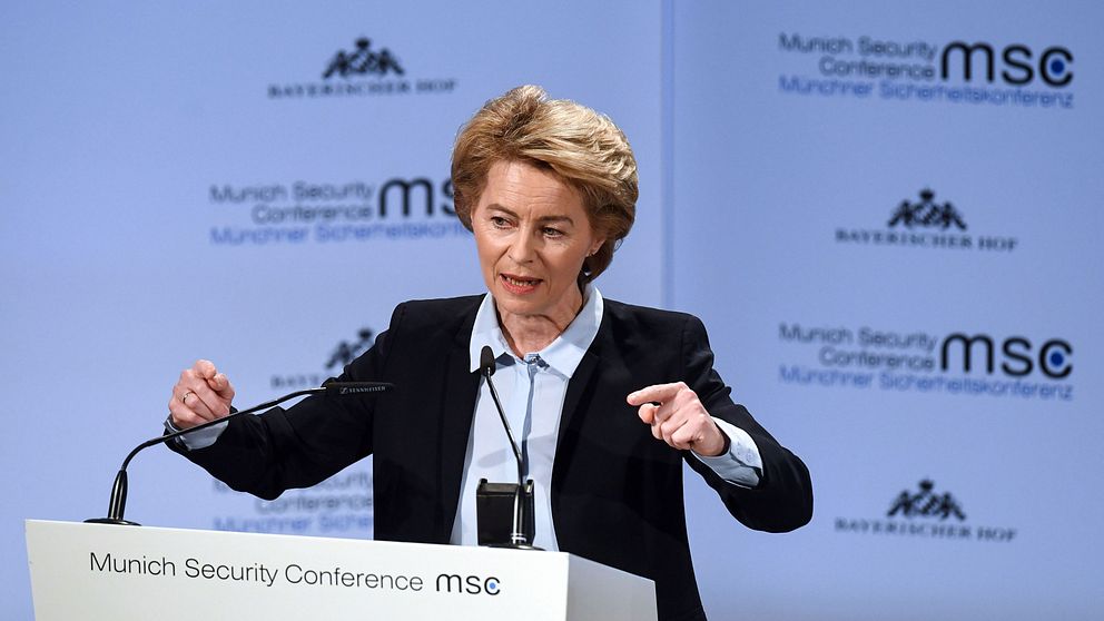 Tysklands försvarsminister Ursula Von der Leyen talar på Munich Security Concerence (MSC) 15 februari 2019.