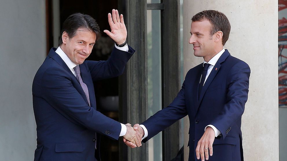 Italiens premiärminister Giuseppe Conte och Frankrikes president Emmanuel Macron