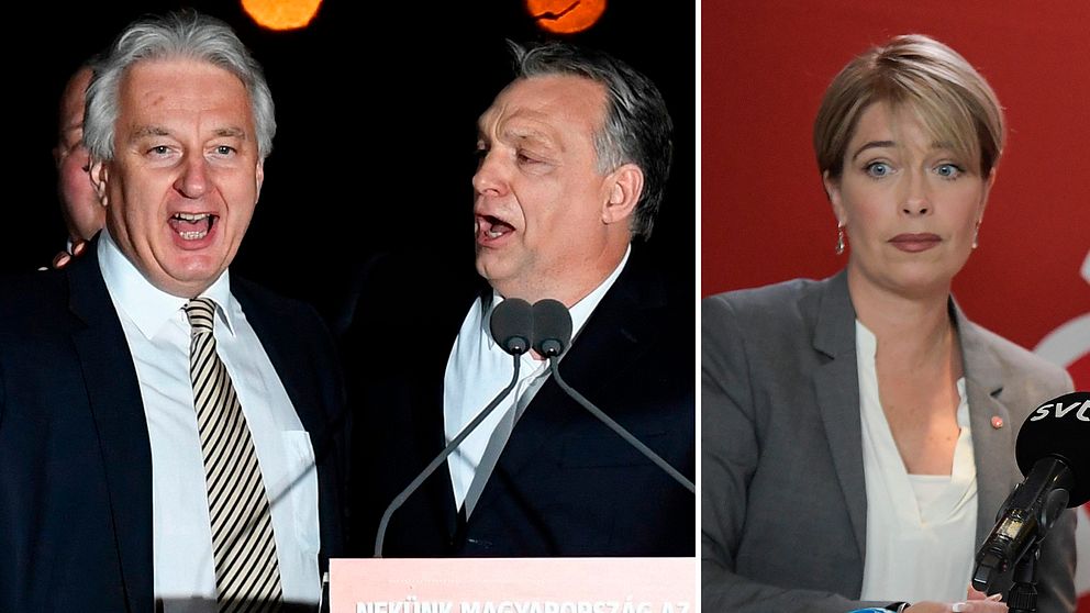 Zsolt Semjen (till vänster) bredvid Ungerns premiärminister Viktor Orban riktade i helgen hård kritik mot Annika Strandhäll (S).