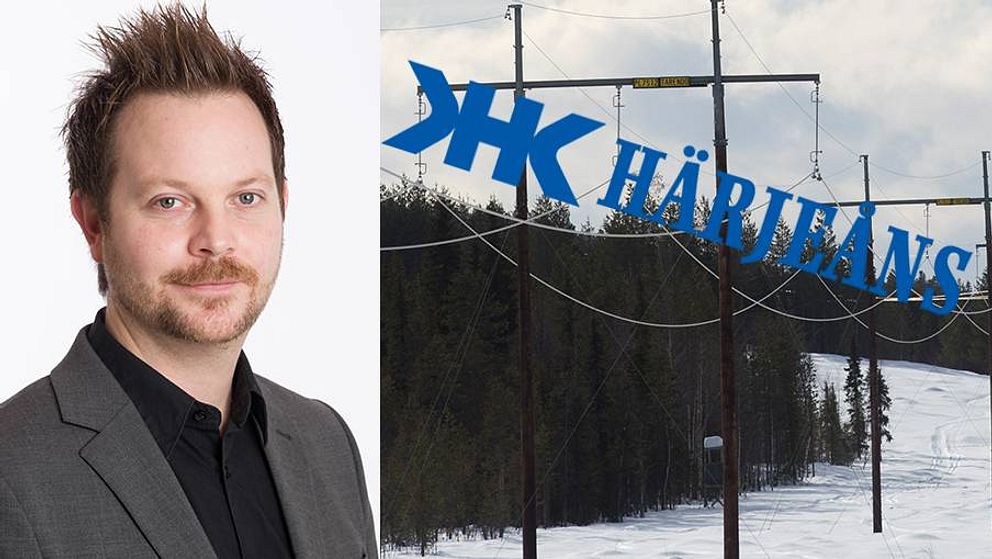 Bild på Mikael Råstedt, till vänster, och en kraftledning, till höger.