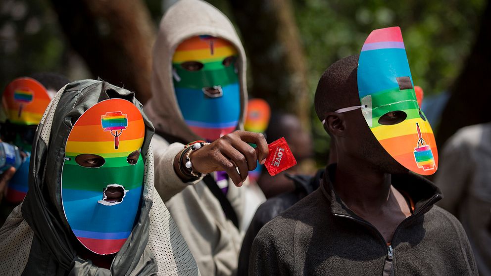 Kenyanska aktivister protesterar mot de lagar som kriminaliserar homosexualitet.