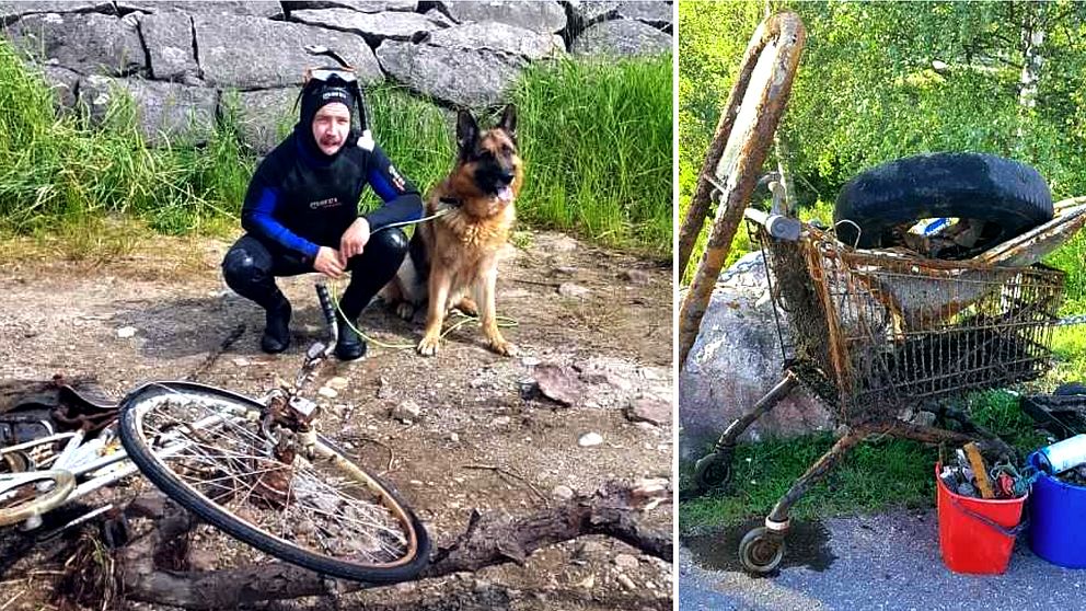 Rensat älven på allt från oljetunnor till en moped | SVT Nyheter