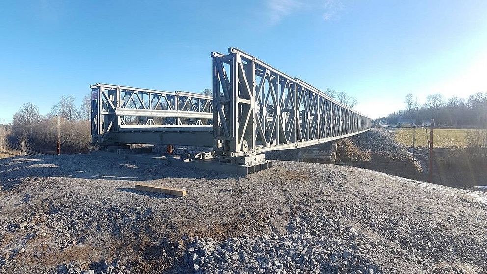 Den nya tillfälliga bron vid Norsholm