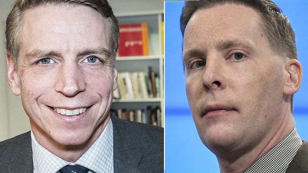 Bostadsminister Per Bolund (MP) till vänster, och Moderaternas bostadspolitiske talesperson Mats Green till höger. Arkivbilder.