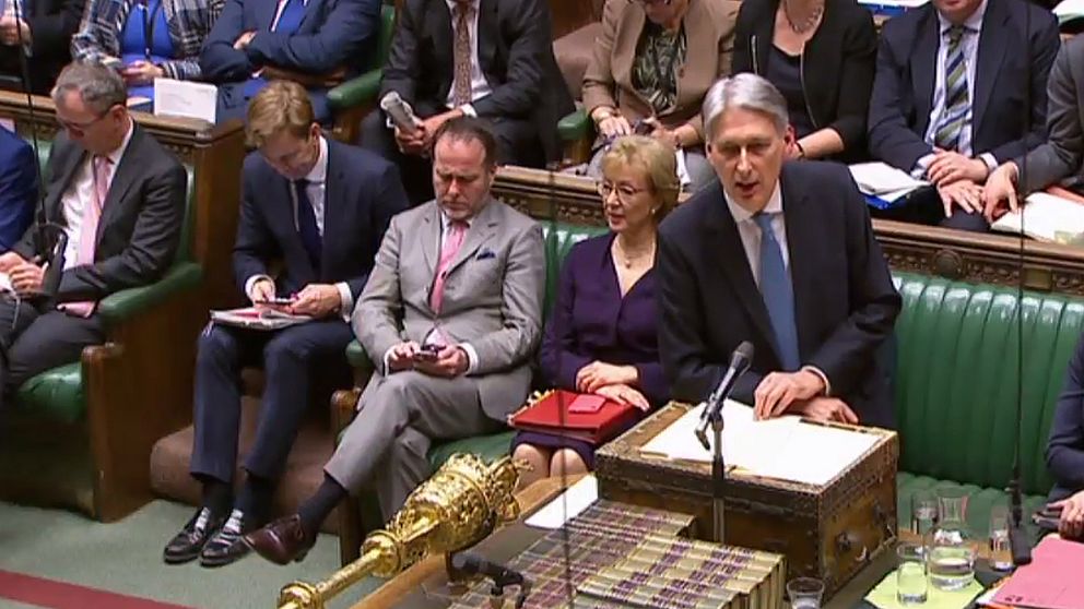 Storbritanniens finansminister Philip Hammond under debatten inför onsdagskvällens omröstning.