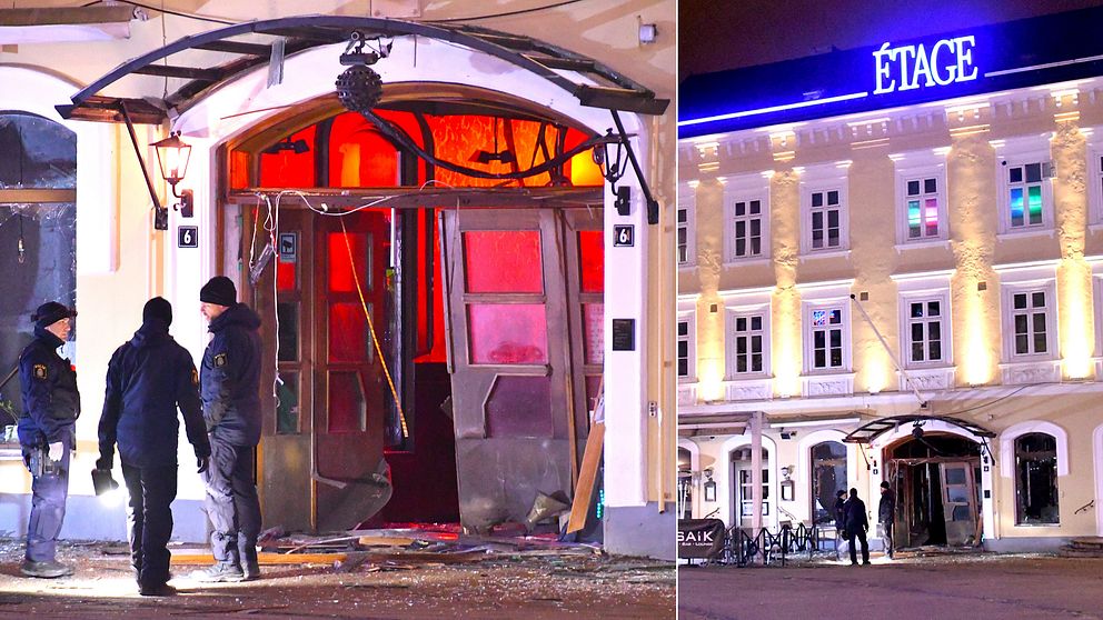 Polisen på plats utanför nattklubben Étage i Malmö där någonting exploderade strax före midnatt på söndagskvällen.