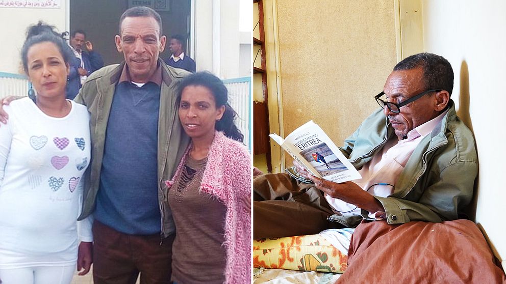 Addis Alem Hagdu tillsammans med sina döttrar Danait och Azmera. Addis läser om Eritrea i en bok.