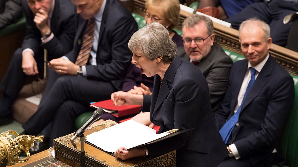Storbritanniens premiärminister Theresa May under brexit-debatten på onsdagen.