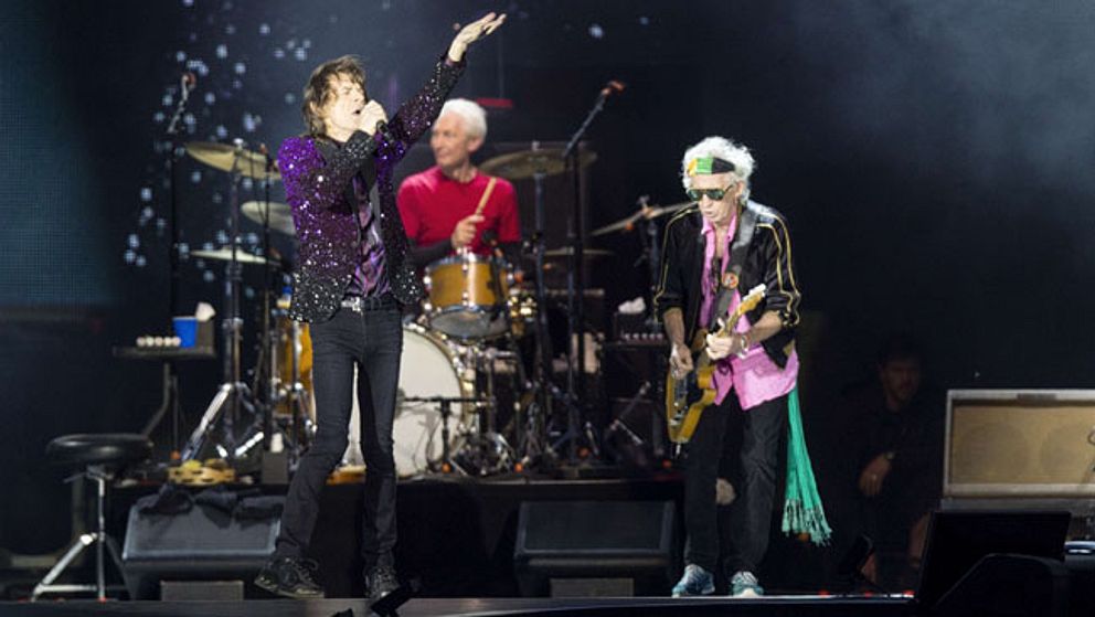 Mick Jagger, Charlie Watts och Keith Richards på Roskilde igår. I publiken fanns Kulturnyheternas Per Andersson.