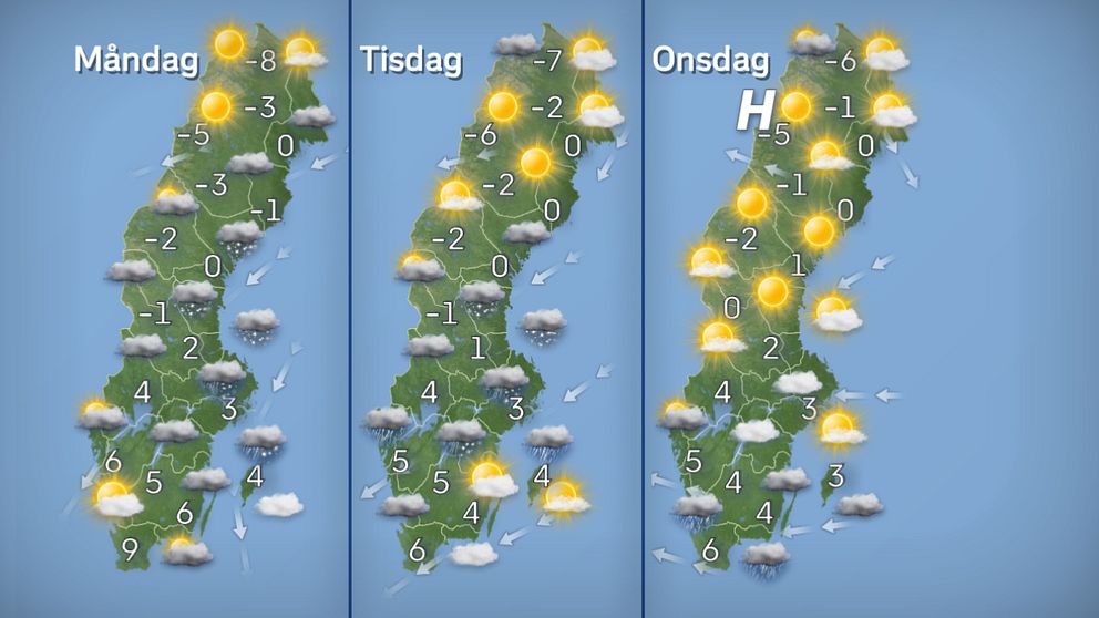 Nordliga vindar för ner kallare luft och temperaturen sjunker i början av nästa vecka.