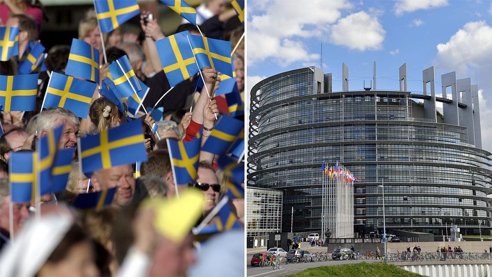 Nationaldagsfirare på Skansen i Stockholm och EU-parlamentet i Strasbourg.