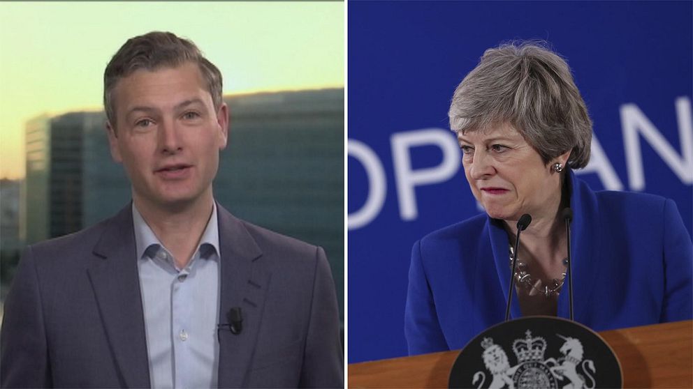 SVT:s SVT:s Europakorrespondent Christoffer Wendick och Storbritanniens premiärminister  Theresa May.