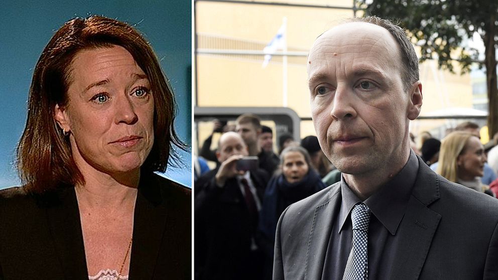 Åsa von Schoultz, professor i statsvetenskap vid Helsingfors Universitet, och Jussi Halla-aho, partiledare för Sannfinländarna.