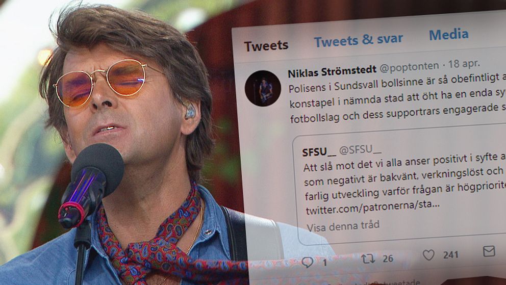Artisten och AIK-supportern Niklas Strömstedt menar att polisen i Sundsvall visar på ”obefintligt bollsinne” genom flaggförbudet.