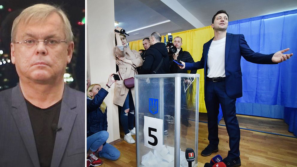 SVT:s Rysslandskorrespondent Bert Sundström och utmanaren på presidentposten i Ukraina,  Volodymyr Zelenskij