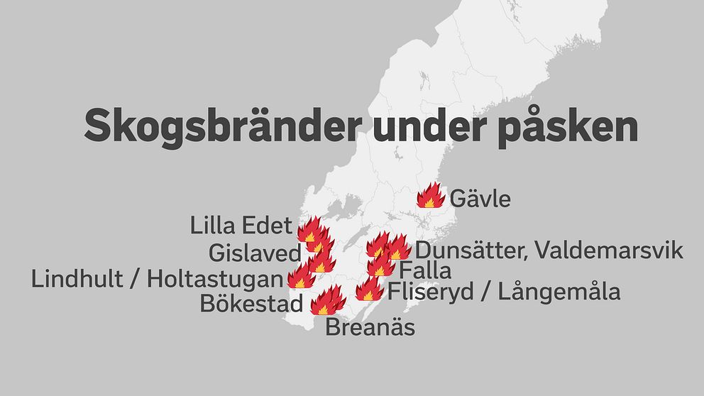 Flera skogsbränder har brutit ut i stora delar av södra Sverige under påskhelgen.