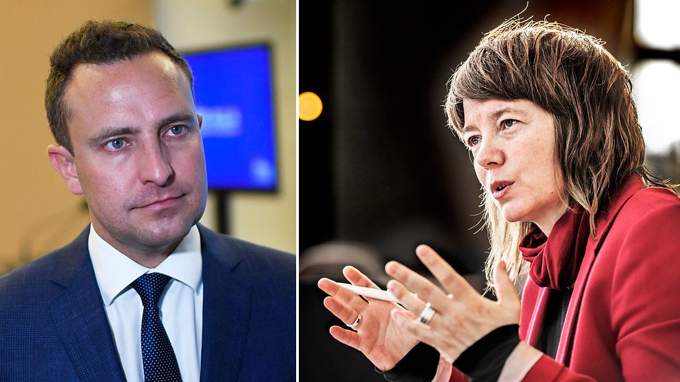 Moderaternas toppkandidat Tomas Tobé och Vänsterpartiets toppkandidat Malin Björk.