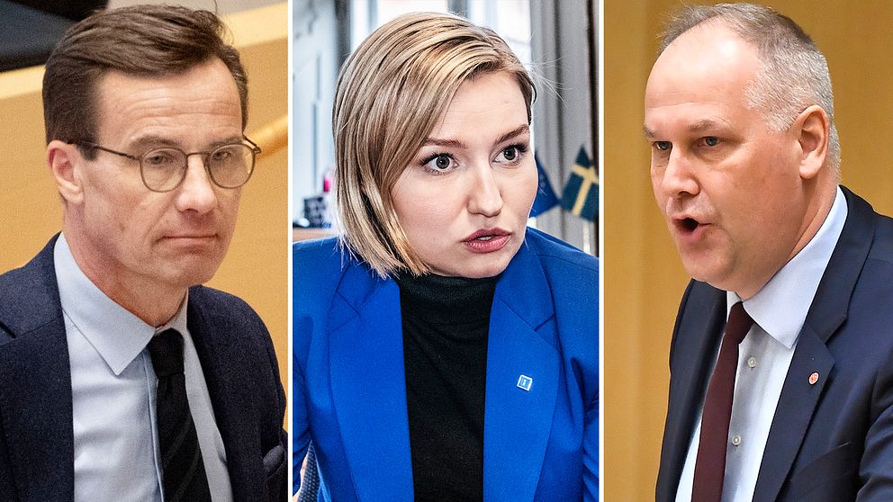 Ulf Kristersson (M), Ebba Busch Thor (KD) och Jonas Sjöstedt (V)