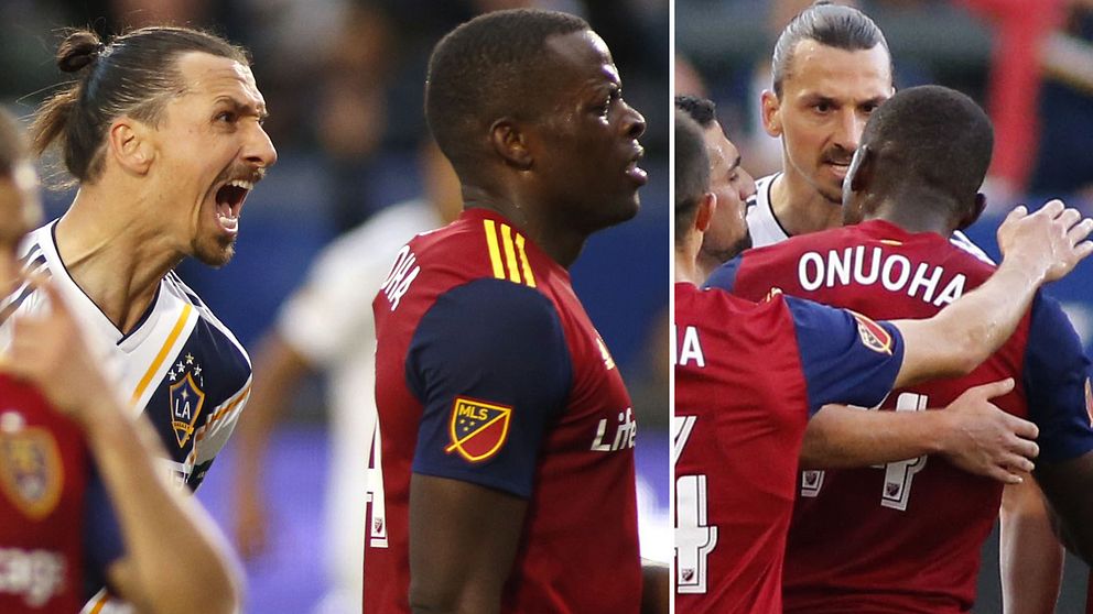 Zlatan Ibrahimovic blev hjälte för LA Galaxy och skällde ut motståndaren Nedum Onuoha i Real Salt Lake.