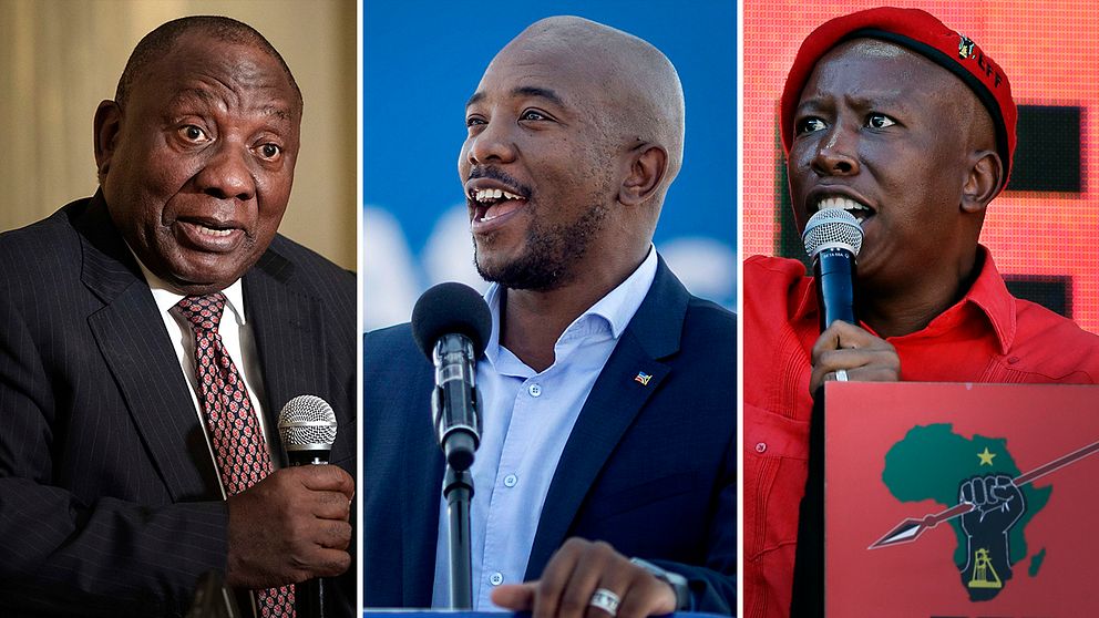 ANC:s ledare och sittande president Cyril Ramaphosa utmanas i valet av Mmunsi Maimane från Democratic Alliance och Julius Malema som leder Economic Freedom Fighters