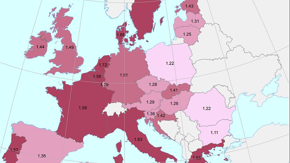 Karta över EU-länderna och deras bensinpriser.