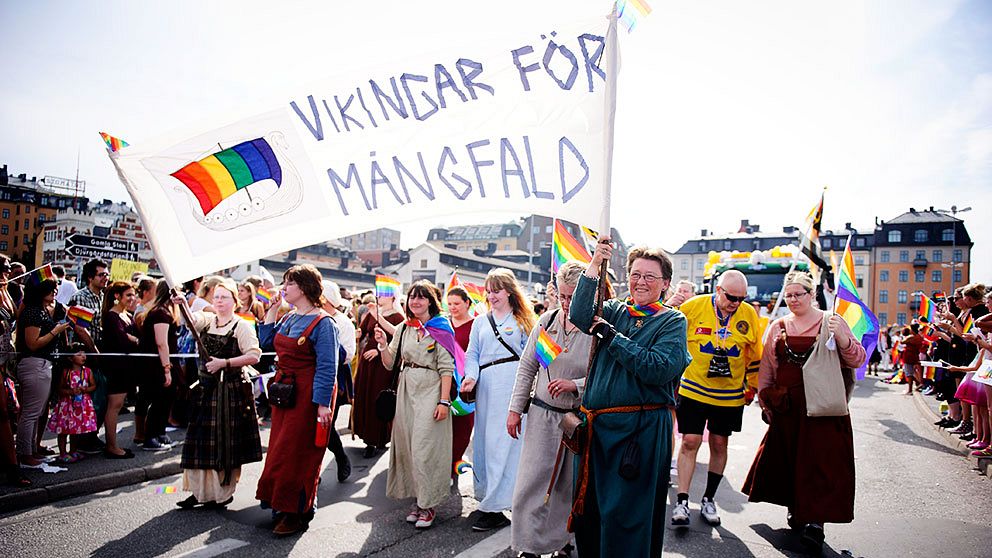 ”Vikingar för mångfald” gick i Pridetåget 2014.