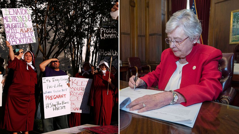 Under omröstningen om totalförbud mot abort hölls demonstrationer utanför Alabamas senat. Under torsdagen undertecknades dock lagen av guvenören Kay Ivey.