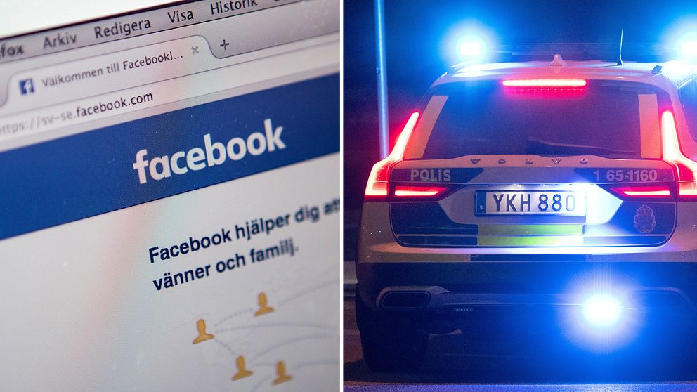 Webbläsare med Facebook och en polisbil bakifrån