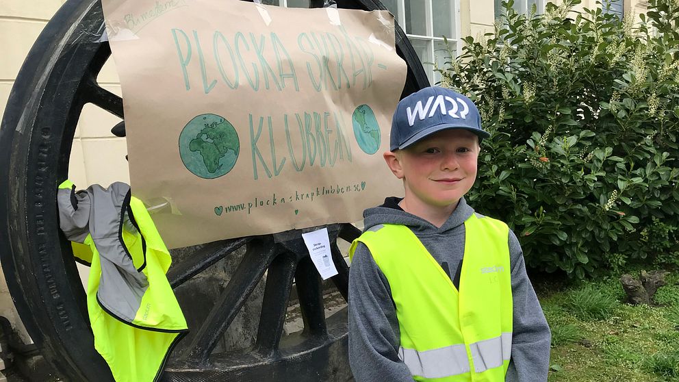 Loe, 7 år från Kalmar hoppas att fler vill gå med i hans klubb och plocka skräp.