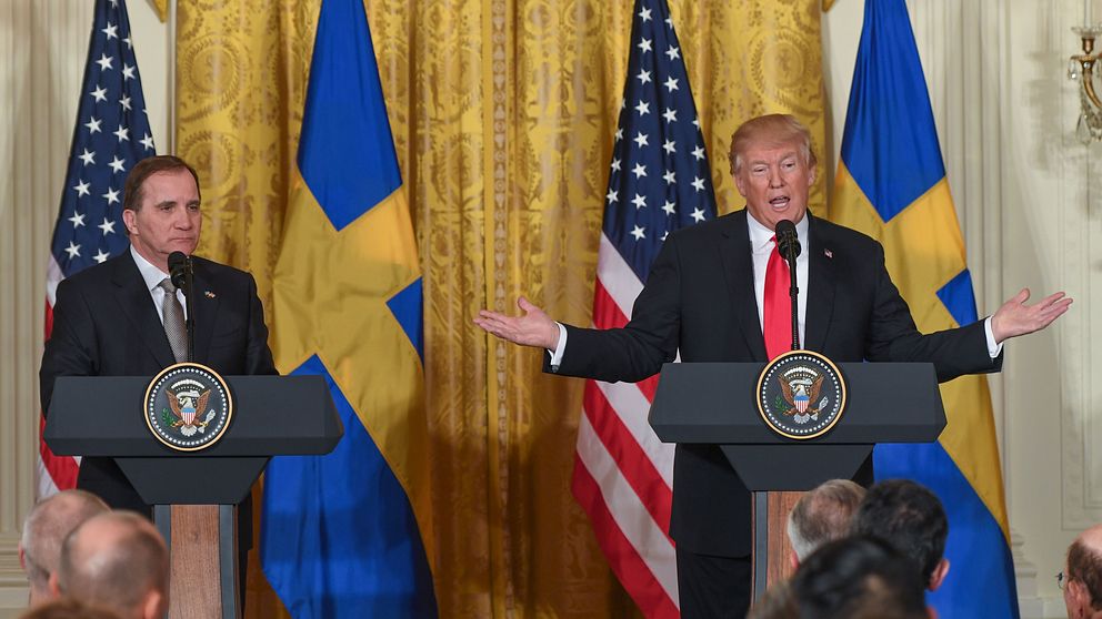 Statsminister Stefan Löfven (S) och USA:s president Donald Trump i samband med deras möte i Vita huset i Washington i mars 2018. De betonade vikten av transatlantiska länken.