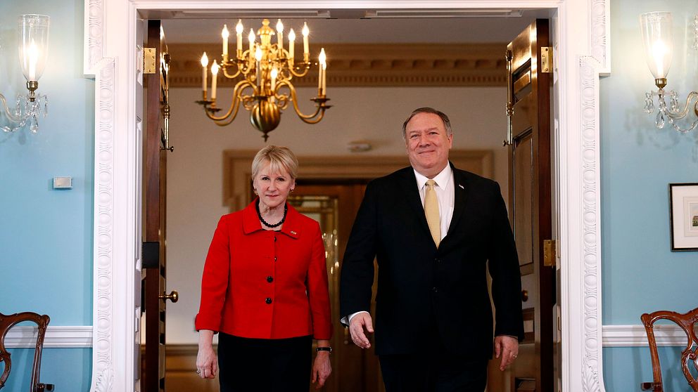 Utrikesminister Margot Wallström (S) mötte USA:s utrikesminister Mike Pompeo i Washington den 29 april 2019.